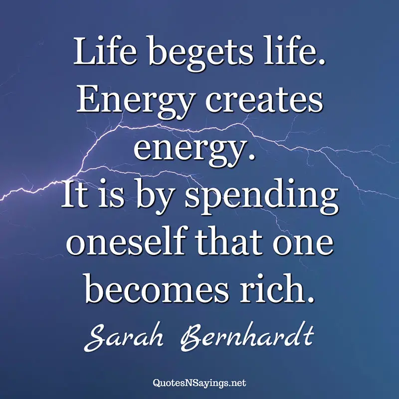 Sarah Bernhardt quote - Life begets life ...