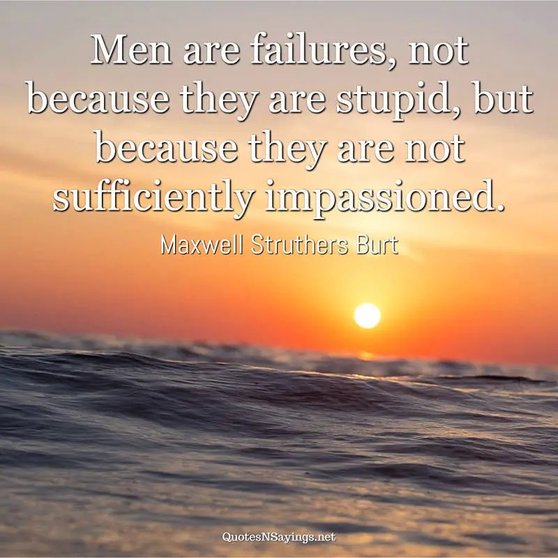 Men are failures, not because they are stupid, but because they are not sufficiently impassioned. - Maxwell Struthers Burt quote
