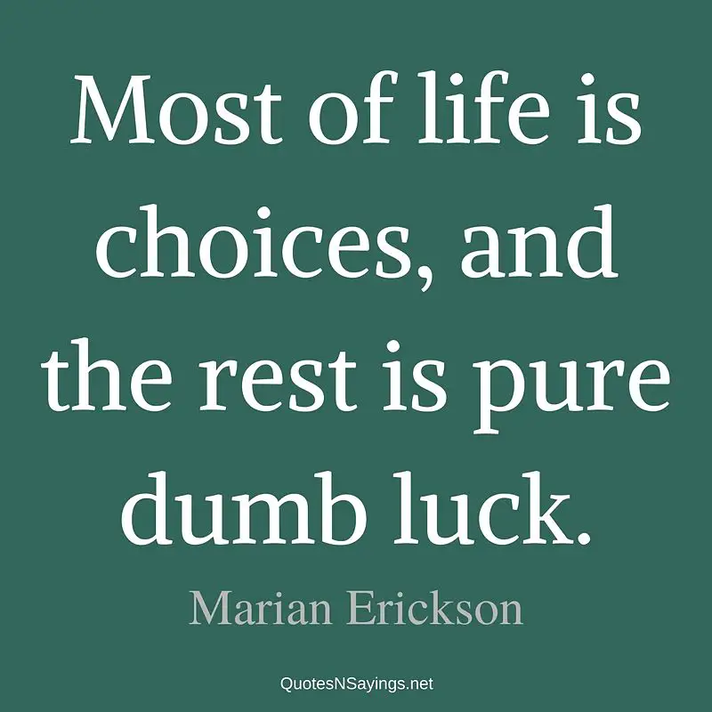 Most of life is choices, and the rest is pure dumb luck. - Marian Erickson quote