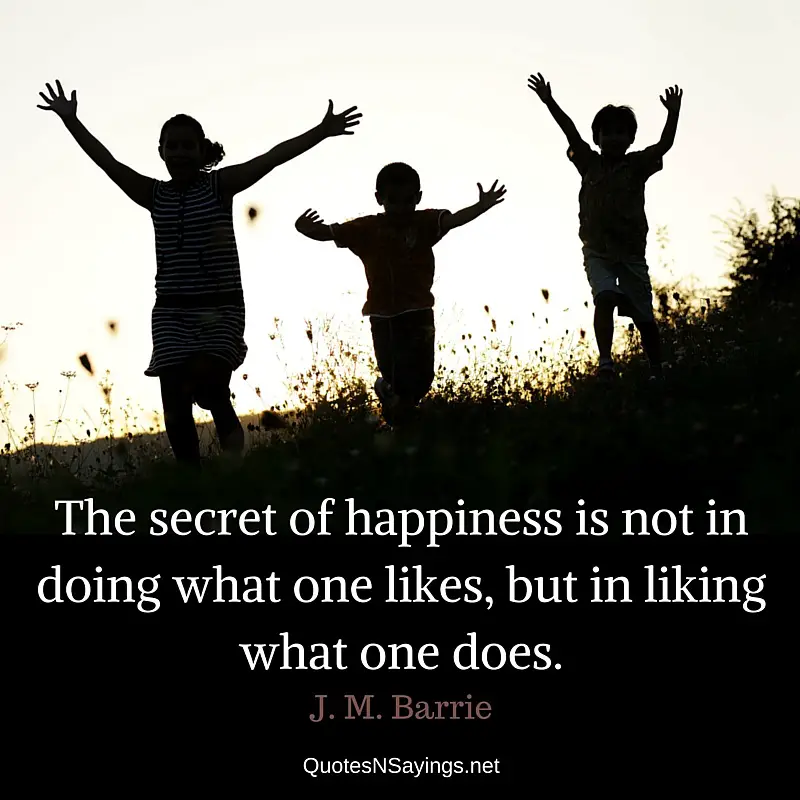 The secret of happiness is not in doing what one likes, but in liking what one does. - J. M. Barrie quote