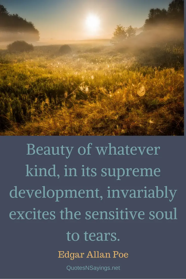 Beauty of whatever kind, in its supreme development, invariably excites the sensitive soul to tears. - Edgar Allan Poe quote