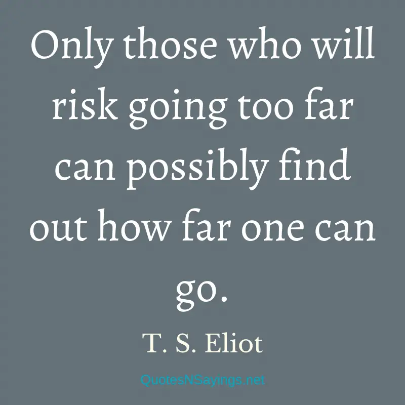 T. S. Eliot quote about taking chances: Only those who will risk ...